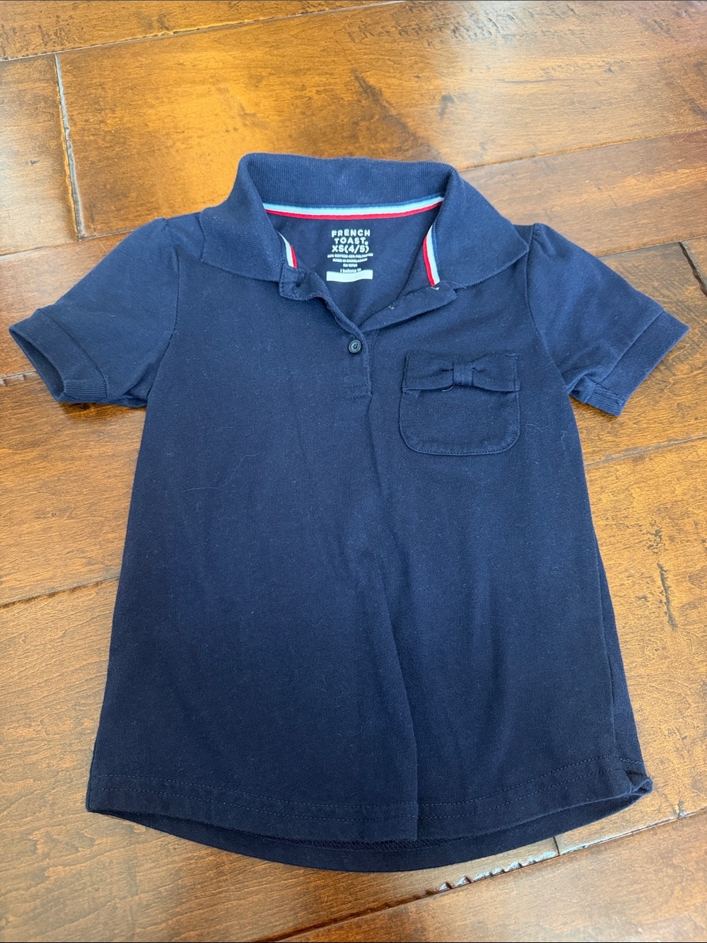 French Toast Navy Polo Top with Pocket Bow